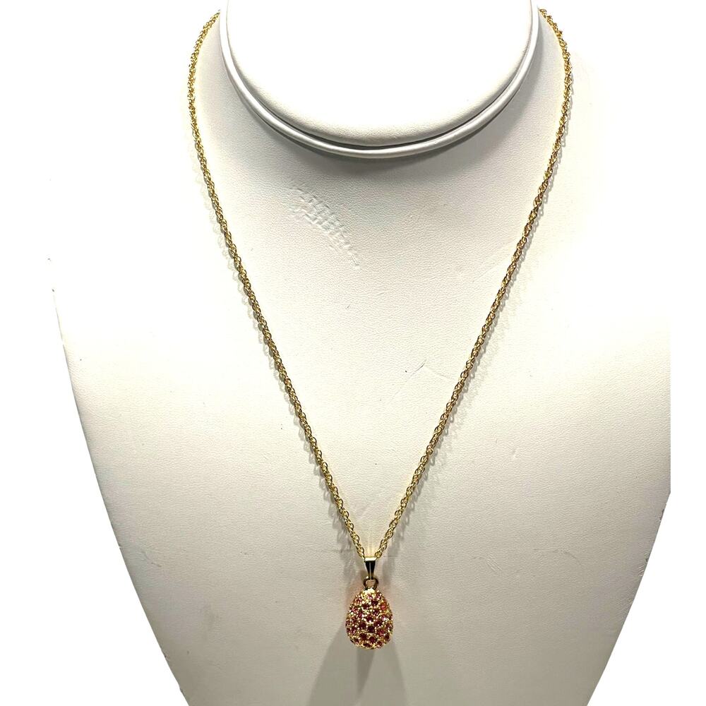 Golden‎ Pink Egg Pendant Necklace with Austrian Crystals by Keren Kopal